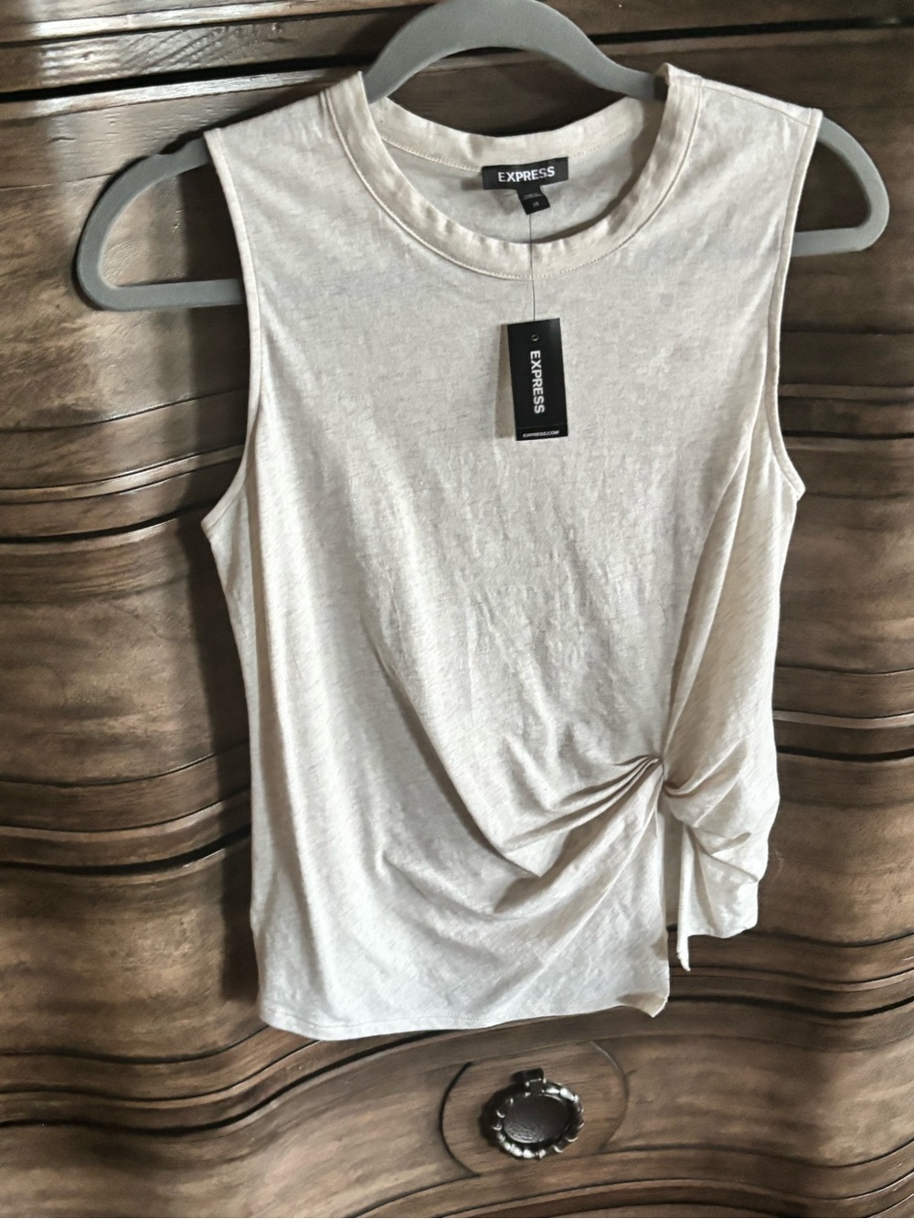 Express Cream Twist-Detail Sleeveless Tank Top